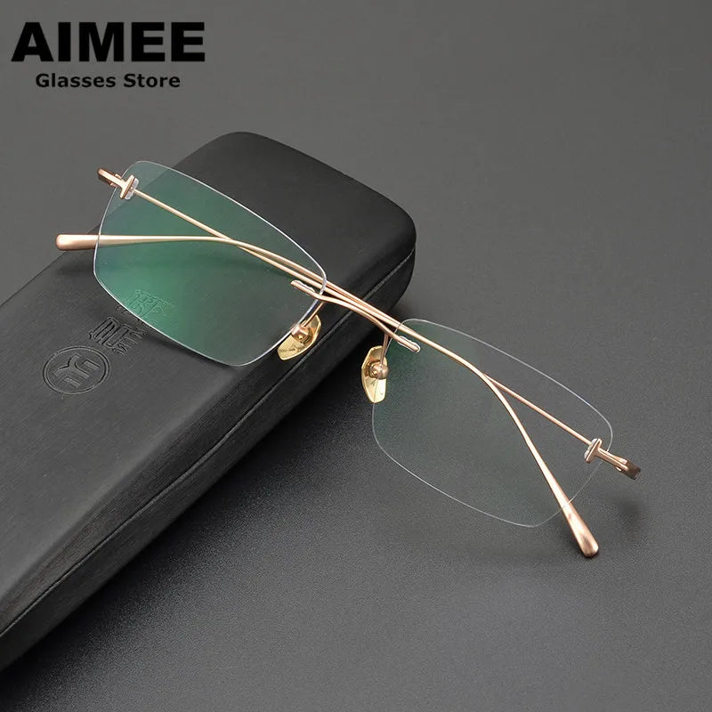 Aimee Unisex Rimless Square Titanium Eyeglasses 5678 Rimless Aimee Rose-Golden  