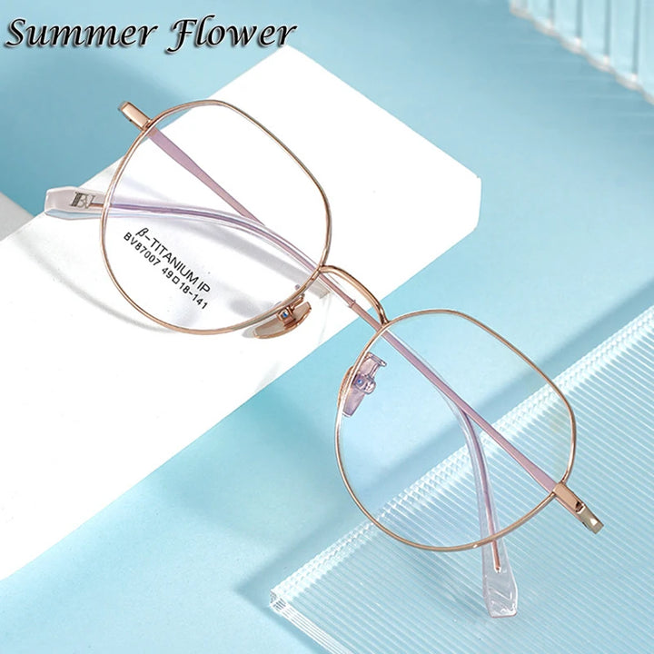 Summer Flower Women's Full Rim Flat Top Oval Titanium Eyeglasses 87007 Full Rim Summer Flower