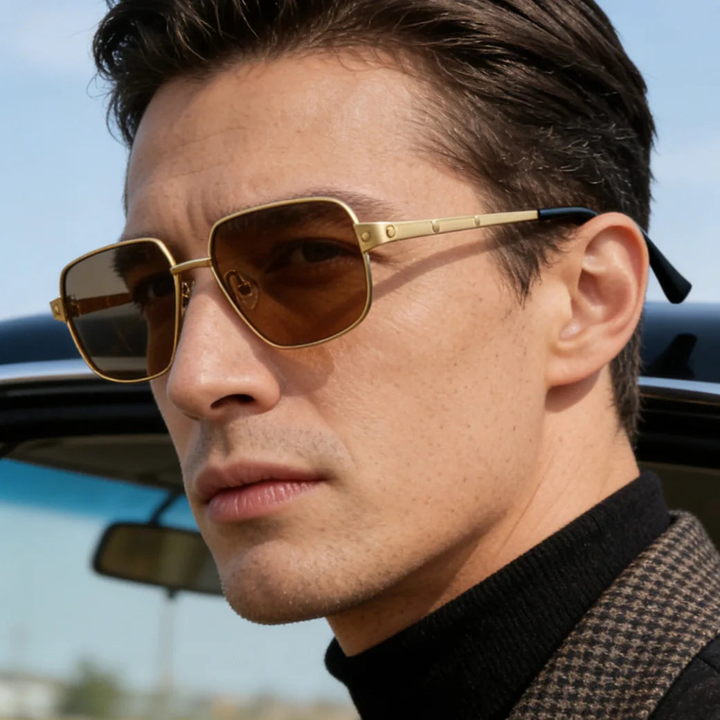 Black Mask Men Full Rim Square Titanium Polarized Sunglasses BM-1110S
