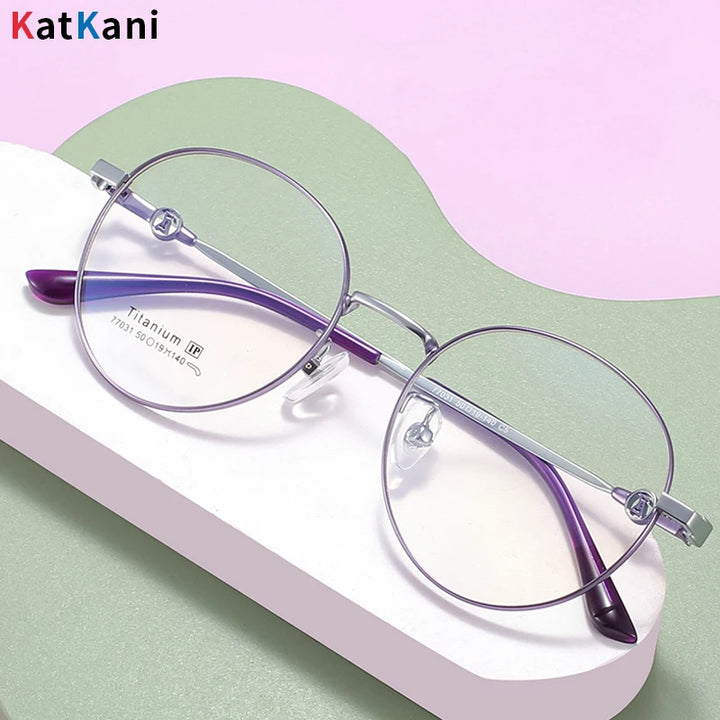 KatKani Women's Full Rim Round Titanium Alloy Eyeglasses 77031 Full Rim KatKani Eyeglasses   