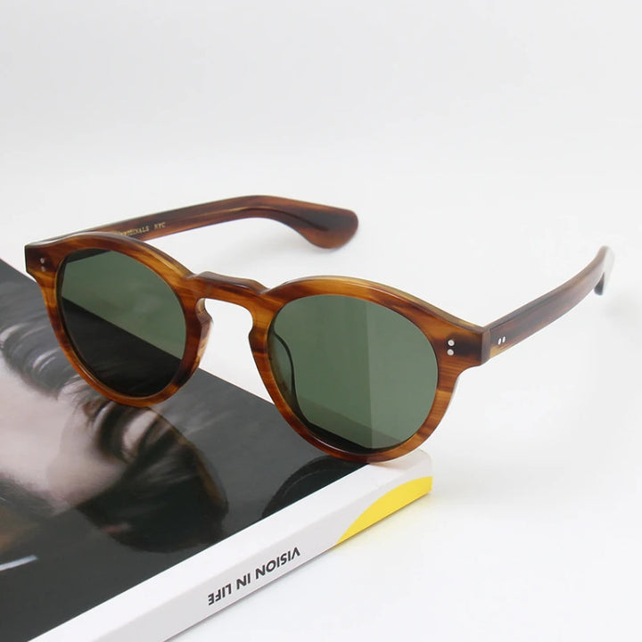 Black Mask Unisex Full Rim Round Acetate Polarized Sunglasses 26145