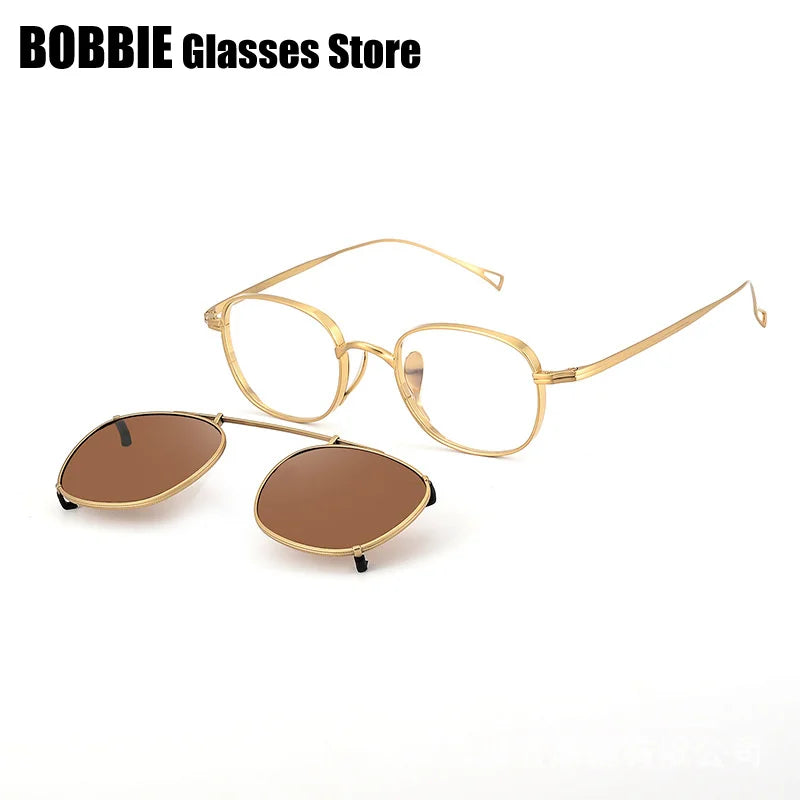 Bobbie Women's Full Rim Square Titanium Eyeglasses Clip On Sunglasses 612114