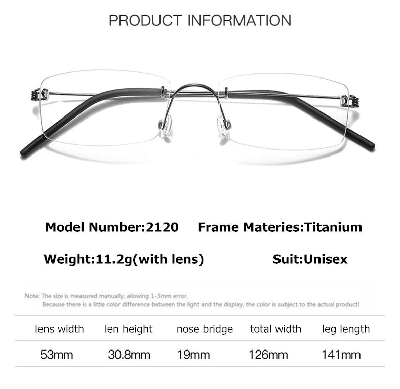 Aimee Unisex Rimless Square Screwless Titanium Eyeglasses 2120 Rimless Aimee   