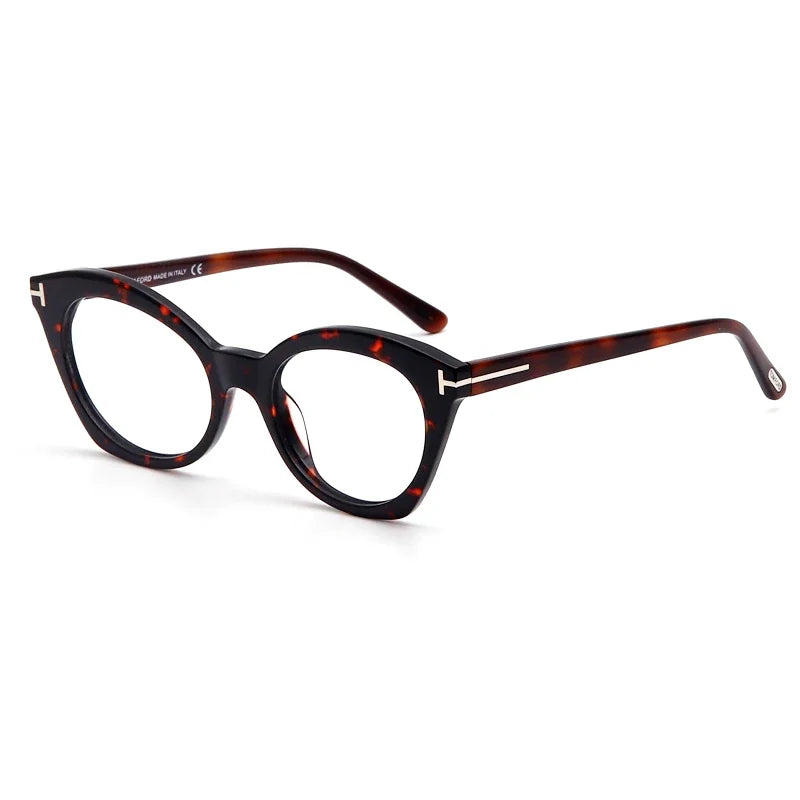 Aror Unisex Full Rim Round Cat Eye Acetate Eyeglasses 45456 Full Rim Aror Leopard