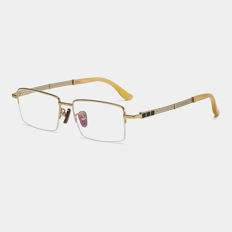 Gatenac Men's Semi Rim Square Titanium Horn Temple Eyeglasses Gxyj1498 Semi Rim Gatenac Gold  