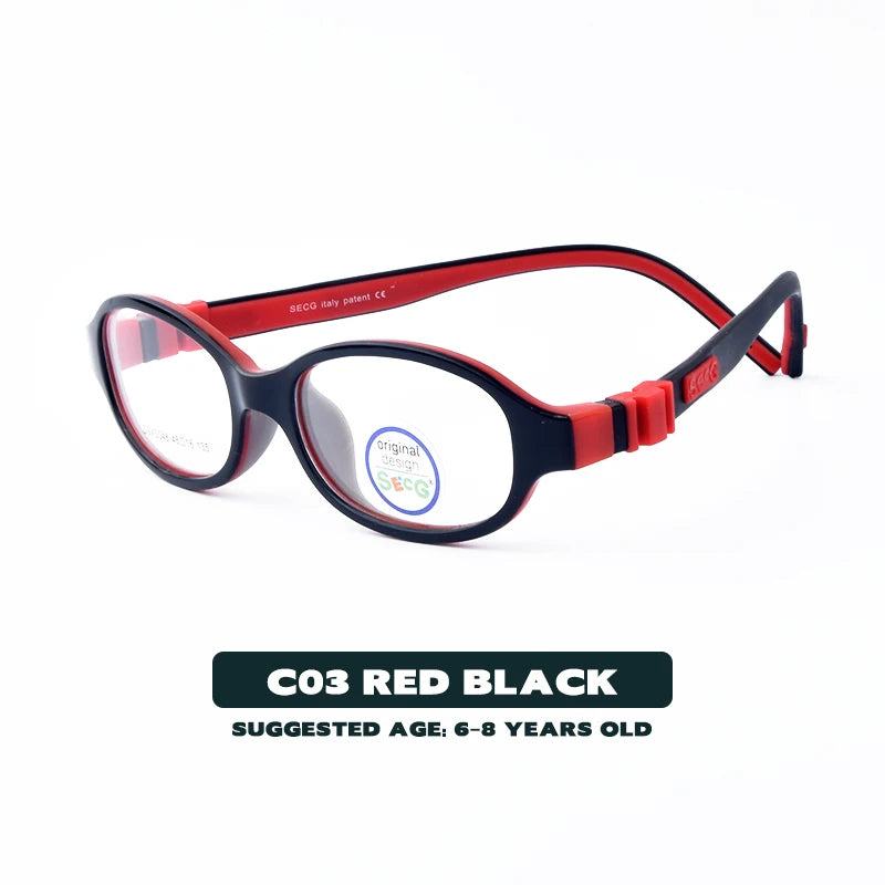 Secg Unisex Youth's Full Rim Oval Tr 90 Titanium Eyeglasses 2048 Full Rim Secg C03 RED BALCK  