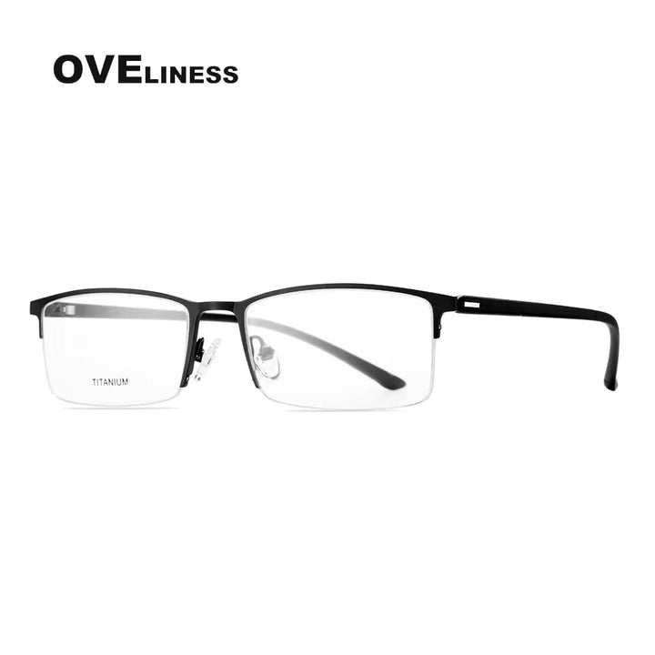 Oveliness Men's Semi Rim Square Titanium Alloy Eyeglasses 49851 Semi Rim Oveliness black  