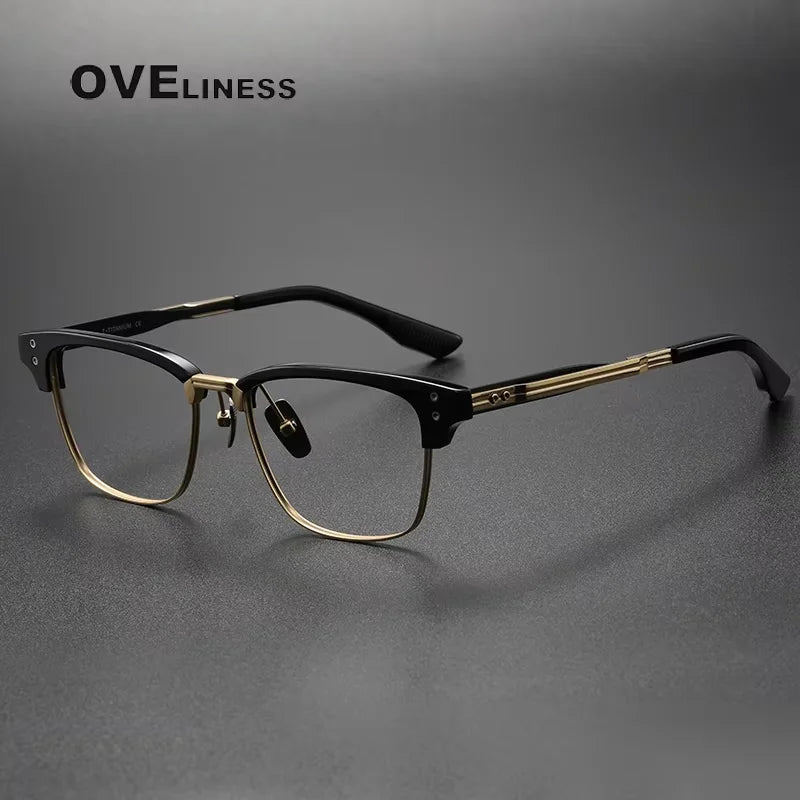 Oveliness Unisex Full Rim Square Titanium Acetate Eyeglasses 20132 Full Rim Oveliness black gold  