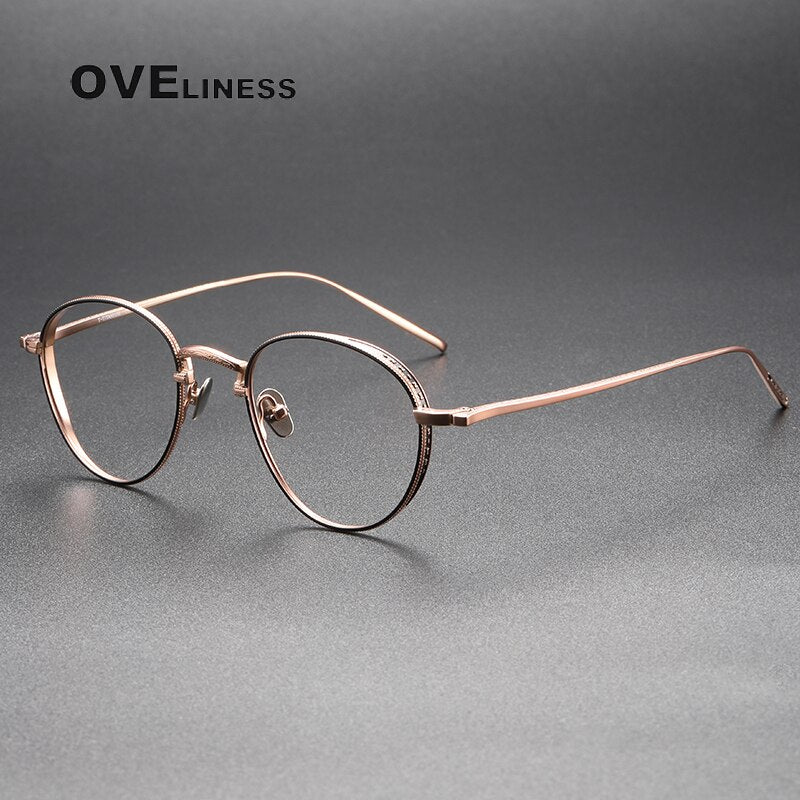 Oveliness Unisex Full Rim Round Titanium Eyeglasses M3096 Full Rim Oveliness black rose gold  