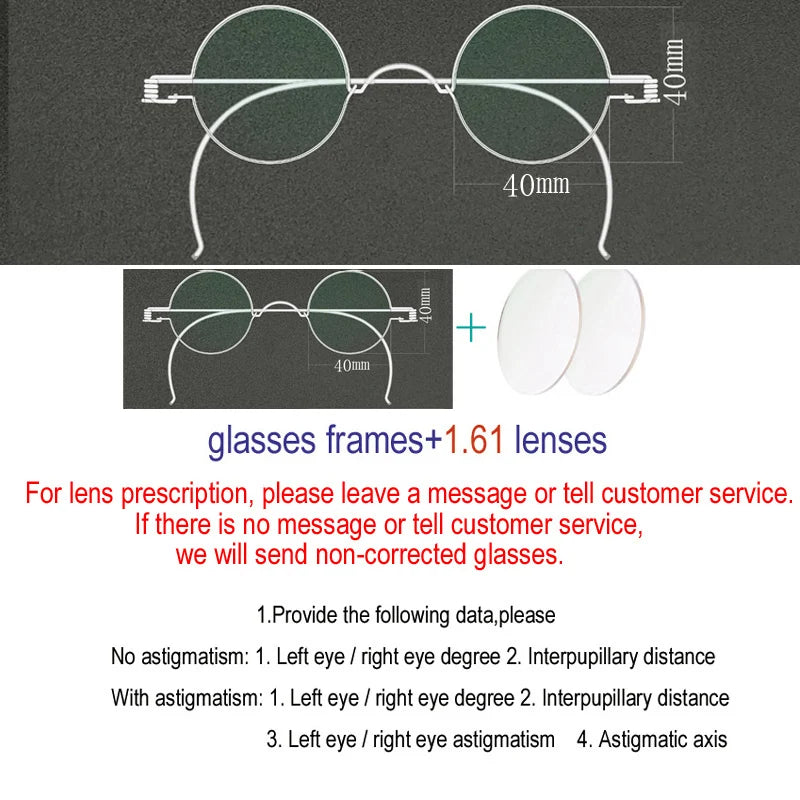 Yujo Unisex Full Rim Round Stainless Steel Custom Eyeglasses Y4042 Full Rim Yujo 40 CHINA 