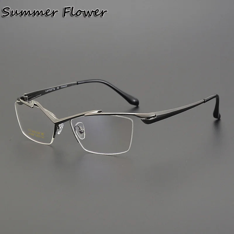 Summer Flower Unisex Semi Rim Square Brow Line Titanium Eyeglasses 86158 Semi Rim Summer Flower