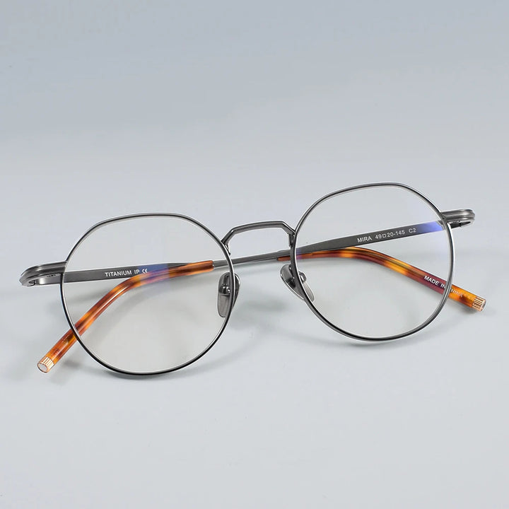 Black Mask Unisex Full Rim Flat Top Round Titanium Eyeglasses 49140