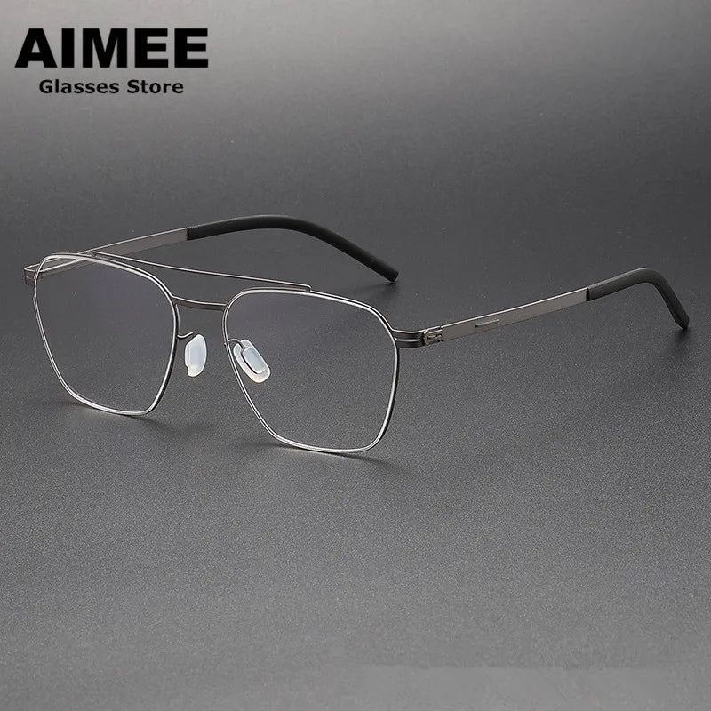 Aimee Unisex Full Rim Square Double Bridge Titanium Eyeglasses 1101 Full Rim Aimee Gun-Grey  