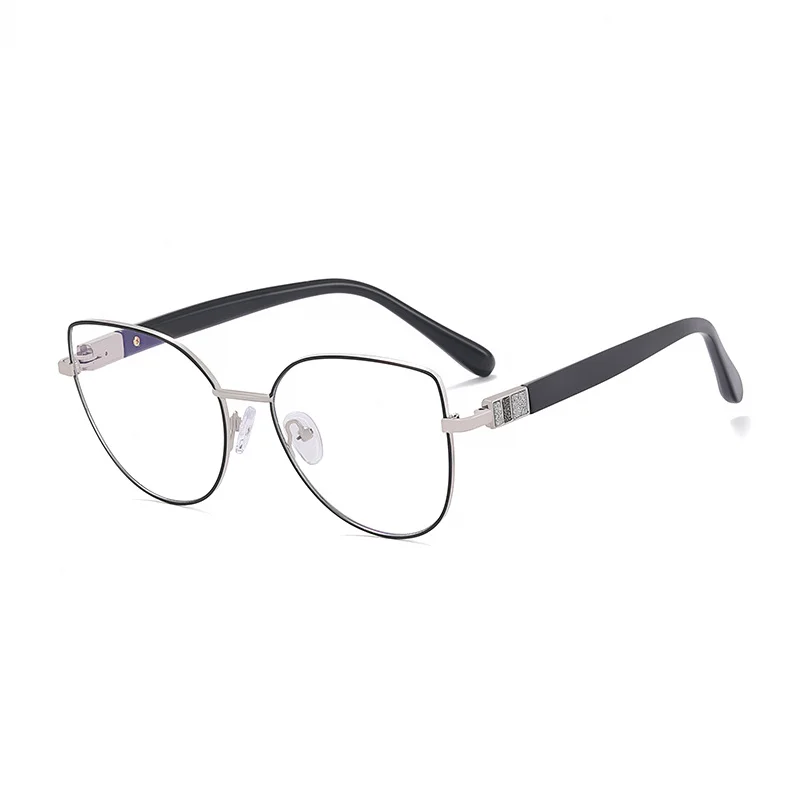 Ralferty Women's Full Rim Round Cat Eye Alloy Eyeglasses R82123 Full Rim Ralferty C2 Black Silver CHINA 