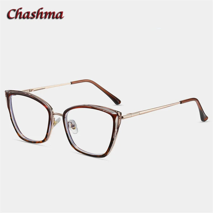 Chashma Ochki Women's Full Rim Square Cat Eye Tr 90 Eyeglasses 87257 Full Rim Chashma Ochki Brown Leopard  