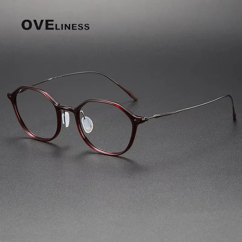 Oveliness Women's Full Rim Oval Square Titanium Acetate Eyeglasses 4651 Full Rim Oveliness red gun  