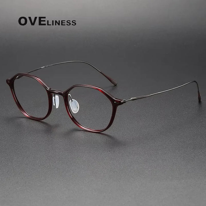 Oveliness Women's Full Rim Oval Square Titanium Acetate Eyeglasses 4651 Full Rim Oveliness red gun  