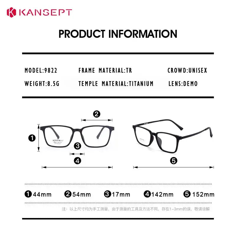 Kansept Unisex Full Rim Square Tr 90 Titanium Frames 982200 FuzWeb