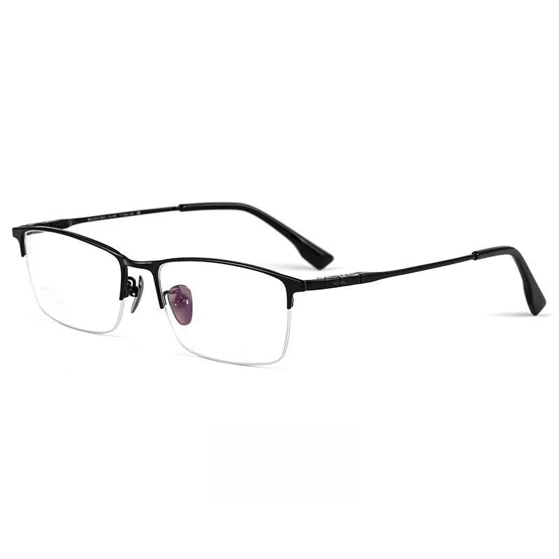 Yimaruili Men's Semi Rim Square Titanium Eyeglasses Bv6009b Semi Rim Yimaruili Eyeglasses Black  
