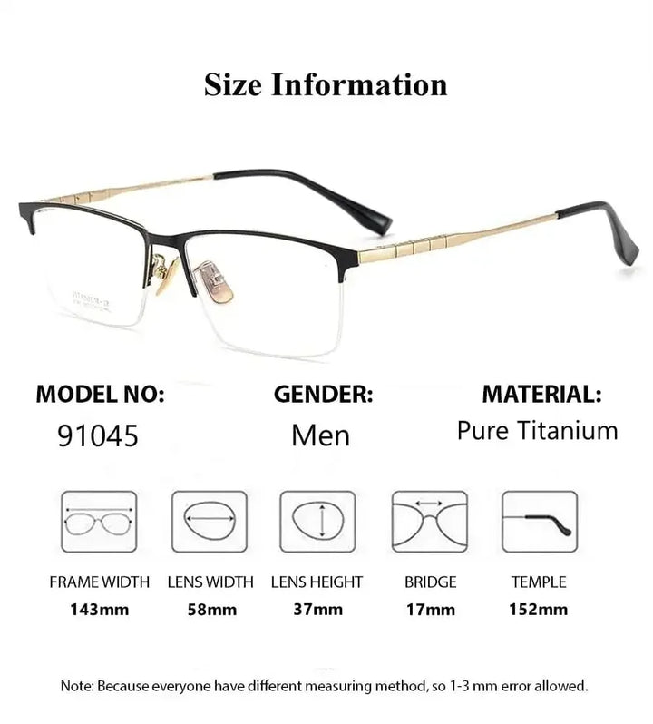 Summer Flower Men's Semi Rim Square Titanium Eyeglasses 91045