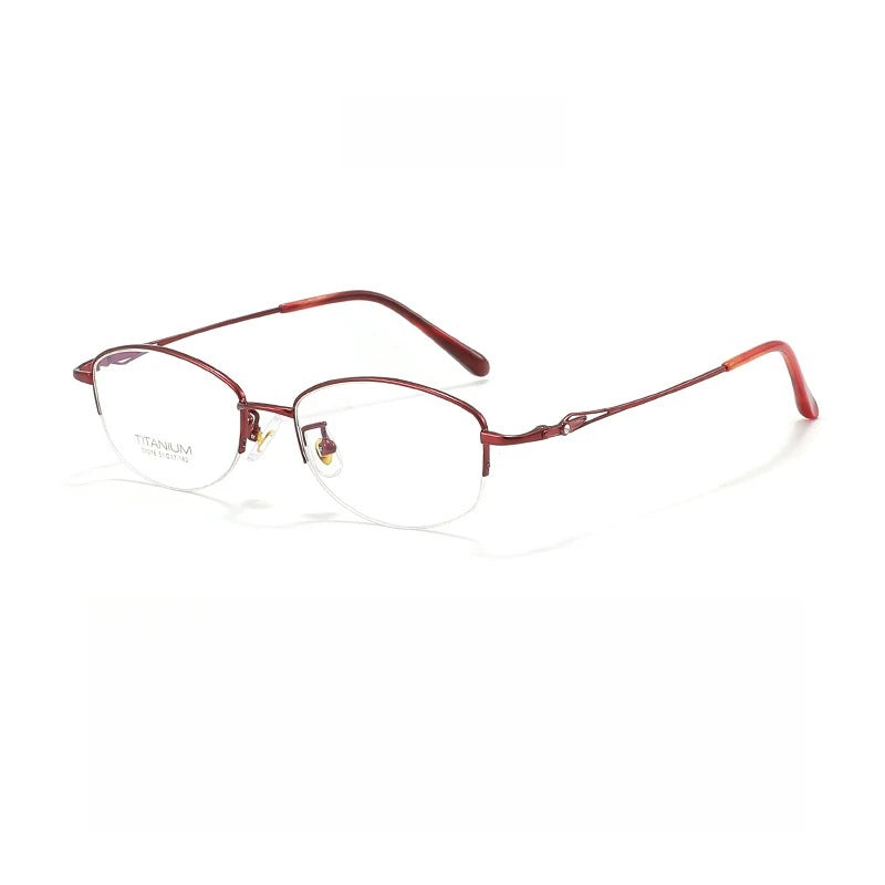 Yimaruili Women's Semi Rim Square Oval Titanium Eyeglasses Y7016 Semi Rim Yimaruili Eyeglasses Red  