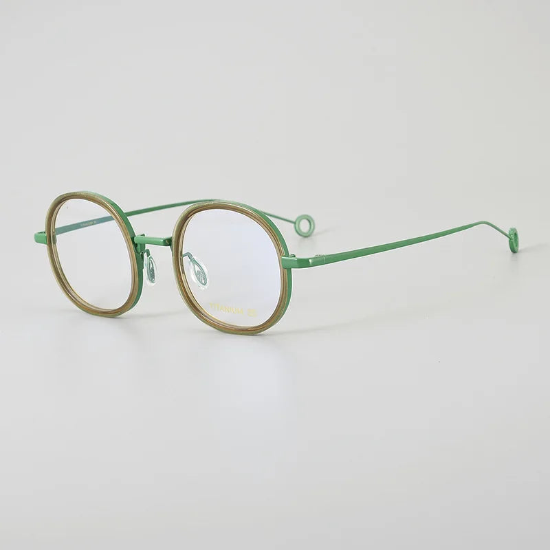 Hewei Unisex Full Rim Irregular Round Titanium Acetate Eyeglasses 20816 Full Rim Hewei green  