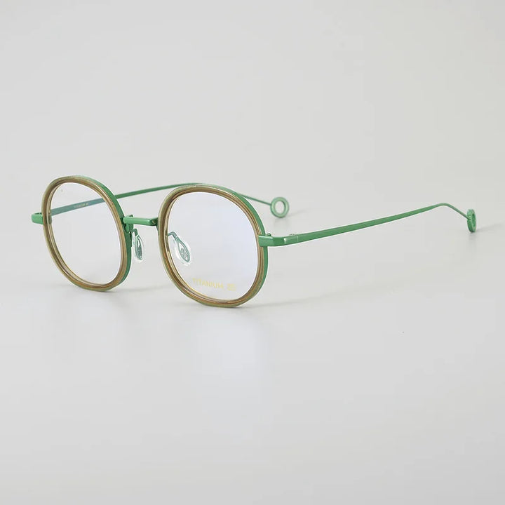 Hewei Unisex Full Rim Irregular Round Titanium Acetate Eyeglasses 20816 Full Rim Hewei green  