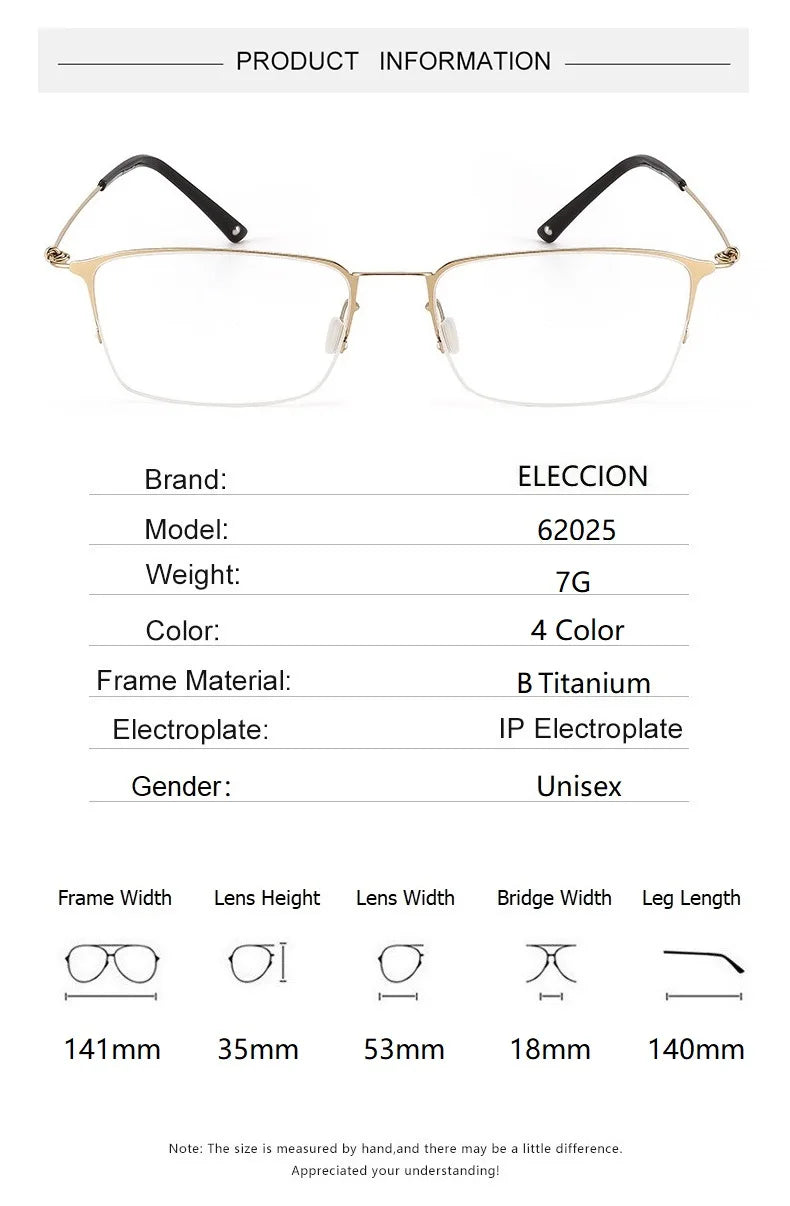 Eleccion Unisex Semi Rim Square Screwless Titanium Eyeglasses 62025