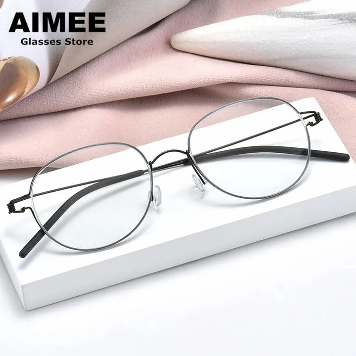 Aimee Unisex Full Rim Round Oval Screwless Titanium Eyeglasses 2343 Full Rim Aimee   