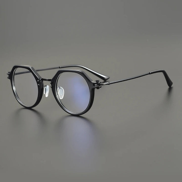 Black Mask Unisex Full Rim Flat Top Round Titanium Eyeglasses Rl5882 Full Rim Black Mask Black  