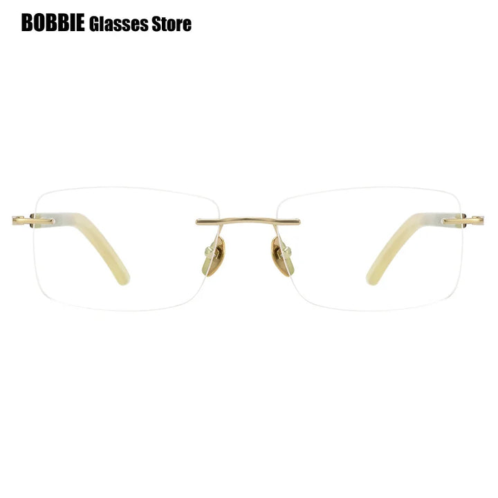 Bobbie Unisex Rimless Square Titanium Horn Temple Eyeglasses 26211