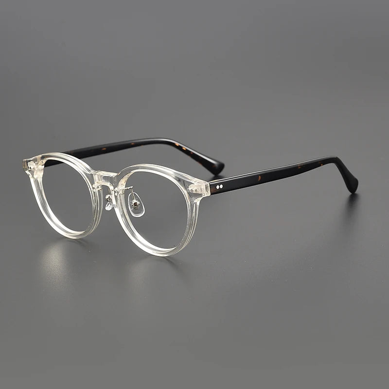 Black Mask Unisex Full Rim Round Acetate Eyeglasses 98615 Full Rim Black Mask Crystal-Tortoise  