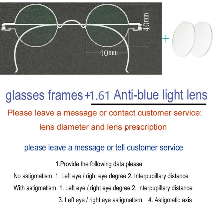 Yujo Unisex Full Rim Round Stainless Steel Custom Eyeglasses Y4042 Full Rim Yujo Blue40 CHINA 