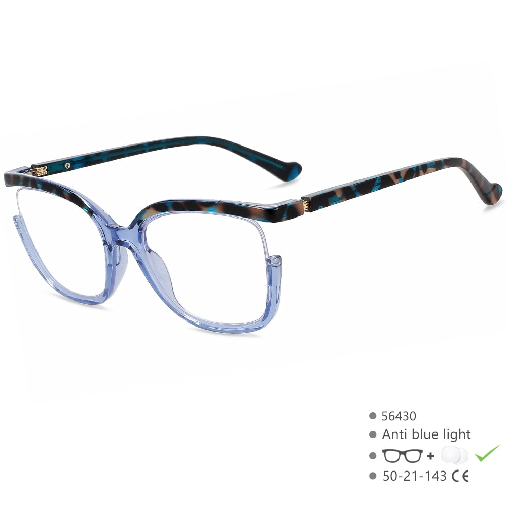 CCSpace Women's Semi Rim Cat Eye Tr 90 Eyeglasses 56430 Semi Rim CCspace C6BlueLeopard  