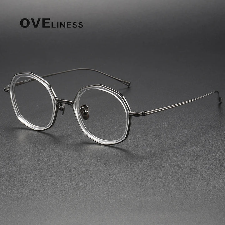 Oveliness Unisex Full Rim Polygon Acetate Titanium Eyeglasses U135 Full Rim Oveliness clear gun  