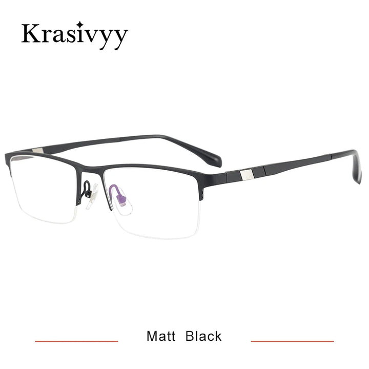 Krasivyy Men's Semi-Rim Square Titanium Eyeglasses 20279 Semi Rim Krasivyy Matt Black