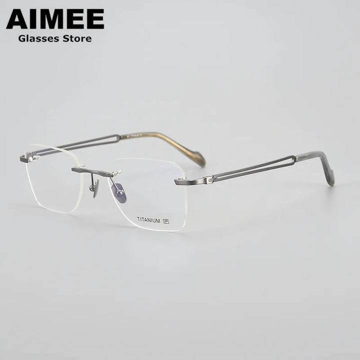 Aimee Unisex Rimless Irregular Square Titanium Eyeglasses 102003 Rimless Aimee   