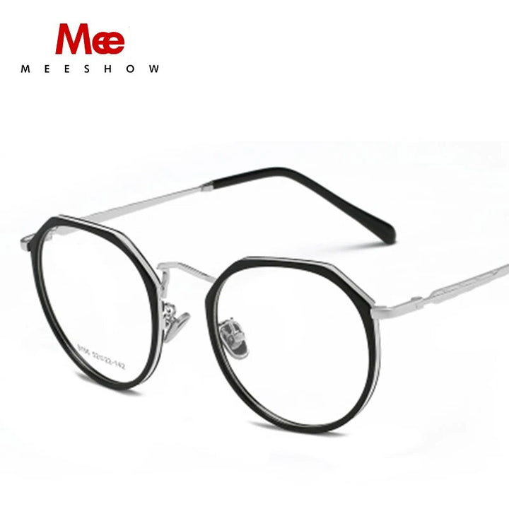 Meeshow Tr90 Women's Eyeglasses Oversize Titanium Alloy Glasses Round 9156 Frame MeeShow sliver with blackRim China 