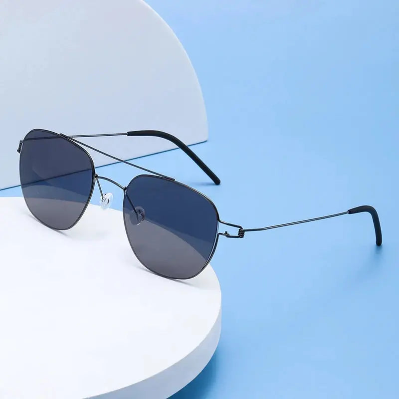 Bobbie Full Rim Oval  Sunglasses 820100 Unisex Double Bridge Titanium FuzWeb