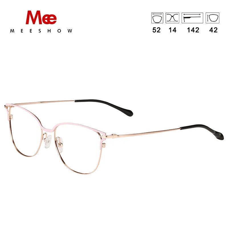 Meeshow Women's Full Rim Cat Eye Titanium Alloy Eyeglasses 1811 Frame MeeShow Silver-Pink China 