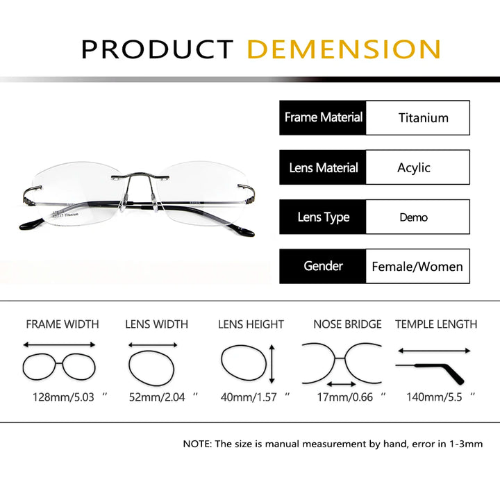 Esnbie Women's Rimless Square Cat Eye Titanium Eyeglasses 12407 Rimless Esnbie   