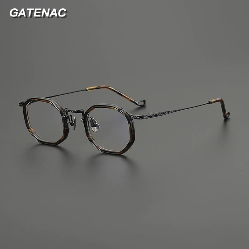 Gatenac Unisex Full Rim Big Square Acetate Titanium Eyeglasses G9016