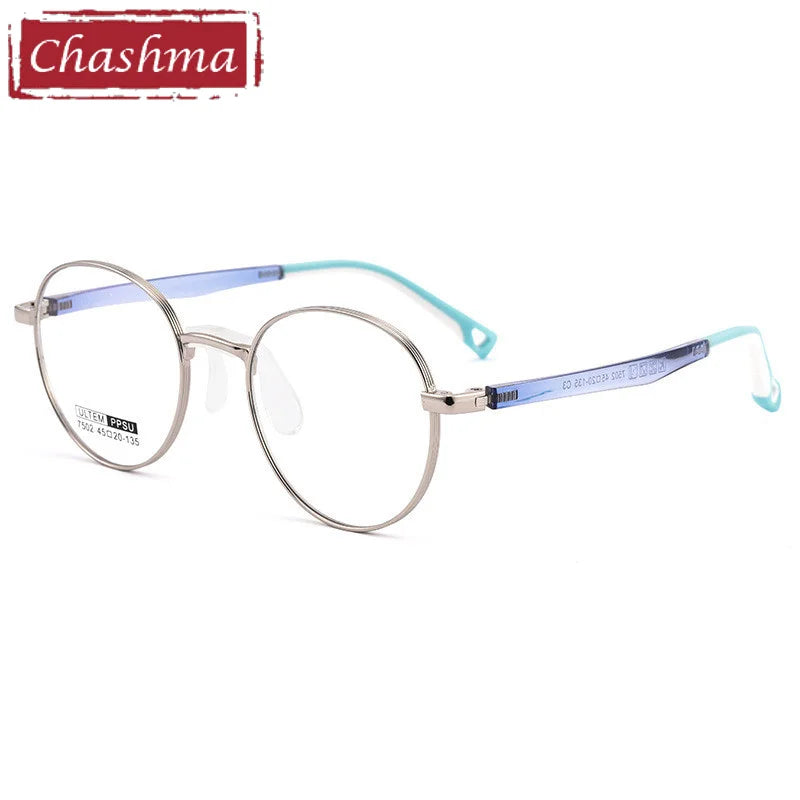 Chashma Ottica Unisex Youth Full Rim Round Stainless Steel Eyeglasses 7502 Full Rim Chashma Ottica Silver  