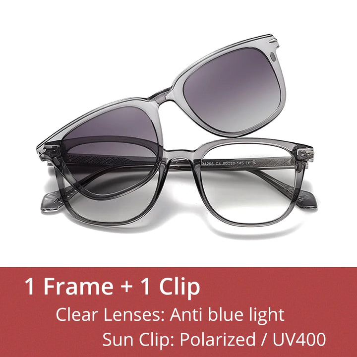 Ralferty Unisex Full Rim Square Tr 90 Alloy Eyeglasses Clip On Sunglasses 534206