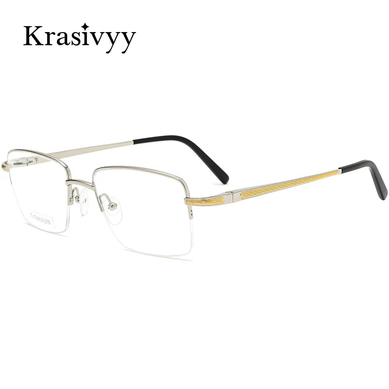 Krasivyy Unisex Semi Rim Big Square Titanium Eyeglasses 50022 Semi Rim Krasivyy