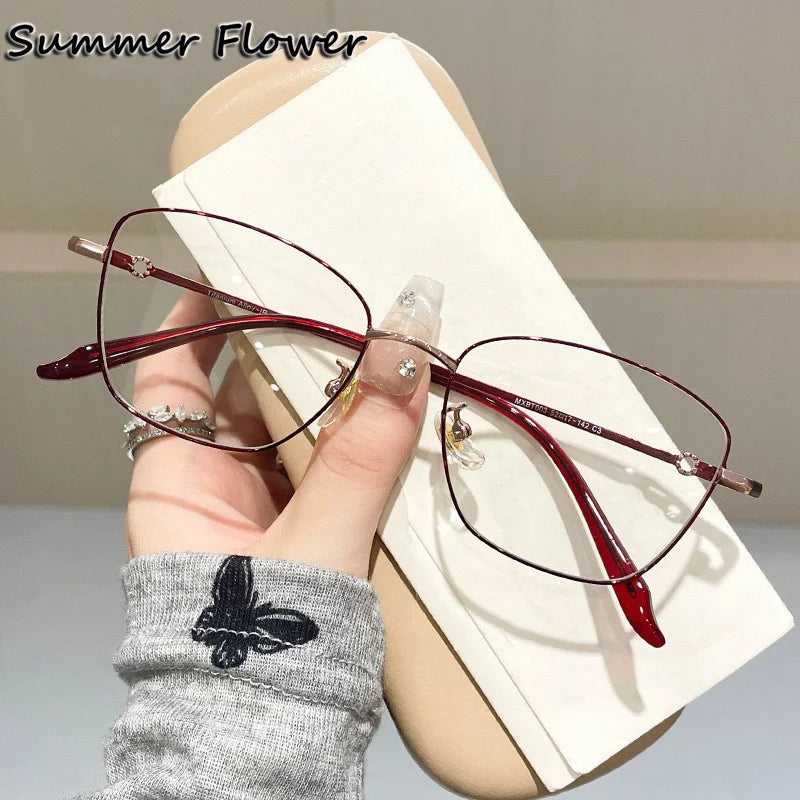 Summer Flower Women's Full Rim Square Cat Eye Titanium Eyeglasses 842003 Full Rim Summer Flower Red