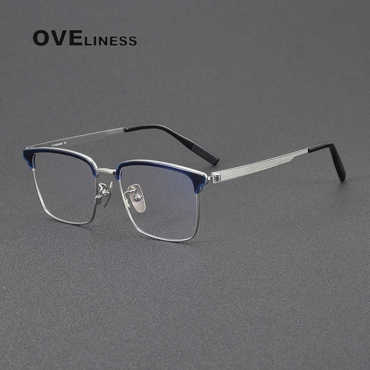 Oveliness Women's Full Rim Square Titanium Eyeglasses 80980 Full Rim Oveliness blue silver  