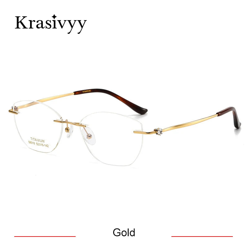 Krasivyy Women's Rimless Oval Cat Eye Titanium Eyeglasses 6018 Rimless Krasivyy Gold  