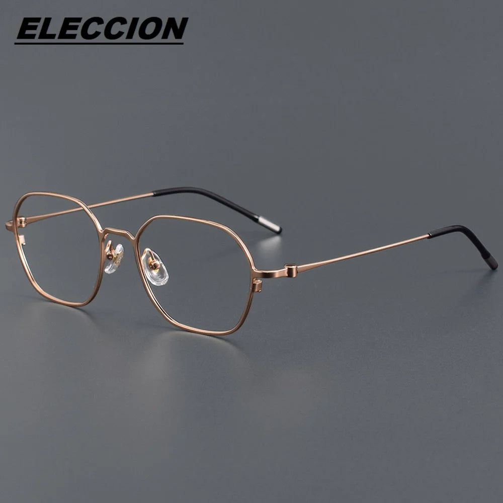 Eleccion Unisex Full Rim Flat Top Polygon Titanium Eyeglasses 6035 Full Rim Eleccion Rose Gold CHINA