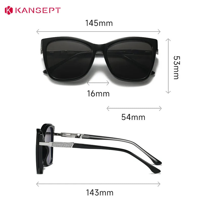 Kansept Women's Full Rim Square Tr 90 Alloy Eyeglasses Clip On Sunglasses 786003